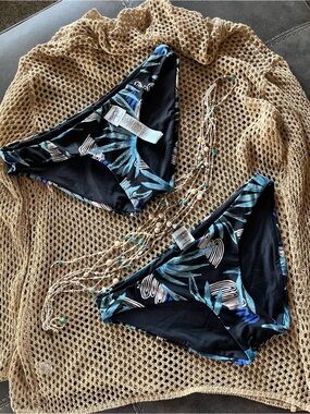 Patagonia Black Bikini Bottoms with Teal & Blue Leaf Print